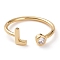 Brass Micro Pave Clear Cubic Zirconia Cuff Rings, Open Rings, Long-Lasting Plated, Real 18K Gold Plated, Letter.L, US Size 6, Inner Diameter: 17mm