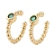 Brass Micro Pave Cubic Zirconia Cuff Earrings, Long-Lasting Plated, Real 18K Gold Plated, Green, 12x11.5x2~3mm
