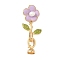 Flower Brass Enamel Fold Over Clasps, Nickel Free, with Freshwater Pearl, Real 18K Gold Plated, 41.5mm