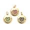 Cubic Zirconia Pendants, with Rack Plating Real 18K Gold Plated Brass Findings, with Jump Rings, Long-Lasting Plated, Lead Free & Cadmium Free, Round, Mixed Color, 16x13.5x1.5mm, Jump Ring: 5x0.8mm, 3.4mm Inner Diameter