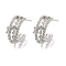 Brass with Cubic Zirconia Round Stud Earrings, Half Hoop Earrings, Platinum, 17.5x6mm