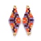 MIYUKI & TOHO Handmade Japanese Seed Beads Links, Loom Pattern, Rhombus, Orange Red, 32.5~33x12.6~13x1.7~1.8mm, Hole: 1.2~1.4mm