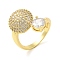 Brass Micro Pave Cubic Zirconia Cuff Rings, Cadmium Free & Lead Free, Flat Round, Real 16K Gold Plated, Inner Diameter: 19mm