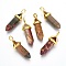 Natural Polychrome Jasper/Picasso Stone/Picasso Jasper Bullet Double Terminated Pointed Pendants, with Golden Tone Random Alloy Pendant Hexagon Bead Cap Bails, 37~40x12.5x10mm, Hole: 3x4.5mm