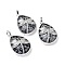 Natural Snowflake Obsidian Pendants, with Platinum Tone Brass Findings, Lead Free & Cadmium Free, Teardrop with Dragonfly Charms, 40~40.5x26~26.5x9~9.5mm, Hole: 5x7mm