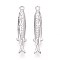Brass Pendants, Fish, Real Platinum Plated, 28.5x5.5x4mm, Hole: 1.2~1.4mm