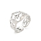 Brass Open Cuff Ring Settings, for Half-drilled Beads, Platinum, 5~11.5mm, Adjustable, Pin: 1mm