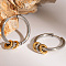 Stainless Steel Two-Tone Ring Hoop Earrings, Classic Simple Daily Casual Jewelry, Silver, 27.8x20.2mm