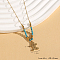 Vintage Christmas Stainless Steel & Synthetic Turquoise Pendant Necklaces for Women, Golden, Gingerbread Man, 15.75 inch(40cm)
