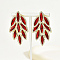 Real 18K Gold Plated 201 Stainless Steel Stud Earrings, Glass Rhinestone Leaf Earrings for Women, FireBrick, 55x30mm