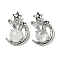 Natural Quartz Crystal Pendants, Rock Crystal Rabbit Charms with Rack Plating Brass Moon & Star, Platinum, Cadmium Free & Lead Free, 27.5x18x9mm, Hole: 6x2.5mm