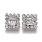 Brass Micro Pave Clear Cubic Zirconia Shank Buttons, Square, Platinum, 11x11x5.5mm, Hole: 1mm