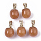Top Golden Plated Natural White Jade Pendants, with Iron Snap on Bails & Loop, Barrel, Dyed, Chocolate, 17~19x11.5~12.5mm, Hole: 4x6mm