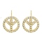 Brass Micro Pave Clear Cubic Zirconia Studs Earring, Flat Round with Peace Sign, Real 18K Gold Plated, 9mm