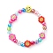 Handmade Polymer Clay Beads Stretch Bracelets for Kids, with Transparent Acrylic Beads, Flower, Colorful, Inner Diameter: 1-3/4 inch(4.5cm)