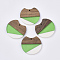 Resin & Walnut Wood Pendants, Gap Flat Round, Green, 33~34x37x3~4mm, Hole: 1.8~2mm