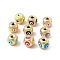 Brass Beads, with Enamel, Real 18K Gold Plated, Cadmium Free & Nickel Free & Lead Free, Cube with Evil Eye, Mixed Color, 10.5x11.5x11mm, Hole: 2.5mm