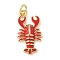 Brass Enamel Pendants, Lobster Charms, with Jump Ring, Lead Free & Cadmium Free, Long-Lasting Plated, Rack Plating, Real 18K Gold Plated, Red, 20.5x11x3mm, Hole: 3.4mm