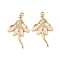 Brass Micro Pave Clear Cubic Zirconia Pendants, Nickel Free, Ballet Girl, with Enamel , Real 18K Gold Plated, 30x18x2.8mm, Hole: 1.4mm