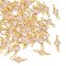 Glass Faceted Hexagon Connector Charms, with Brass Wire Loops, Real 18K Gold Plated, Rack Plating, Long-Lasting Plated, Misty Rose, 11.5x4x2.5mm, Hole: 1~1.2mm