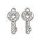 Alloy Pendants, with Glass Rhinestone, Key, Platinum, 26x12x2mm, Hole: 2.5mm