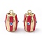 Brass Enamel Pendants, Cadmium Free & Nickel Free & Lead Free, Real 18K Gold Plated, Barrel with Evil Eye Charms, FireBrick, 25x16.5x16mm, Hole: 2.2mm