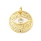 Rack Plating Brass Micro Pave Cubic Zirconia Pendants, Long-Lasting Plated, Cadmium Free & Lead Free, with Enamel, Flat Round & Eye, with Jump Rings, Real 18K Gold Plated, White, 18x3.5mm, Hole: 4mm