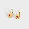 Vintage French Style Stainless Steel Hoop Earrings, with Synthetic Turquoise, Golden, Flat Round