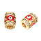 Brass Micro Pave Cubic Zirconia Beads, with Enamel, Real 18K Gold Plated, Column with Evil Eye, Nickel Free, Dark Red, 11.5x9.5mm, Hole: 4.5mm