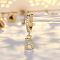 Brass Micro Pave Clear Cubic Zirconia Hoop Earrings, Golden, Letter B, 24x7mm