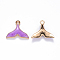 Alloy Enamel Pendants, Whale Tail Shape, Light Gold, Medium Orchid, 15x17.5x3mm, Hole: 1.6mm