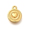Ion Plating(IP) 304 Stainless Steel Charms, Flat Round with Heart Charm, Real 18K Gold Plated, 12.5x10.5x2.3mm, Hole: 1.7mm