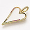 Golden Plated Brass Micro Pave Cubic Zirconia Pendants, Cadmium Free & Lead Free, with Enamel, Heart, White, 27.5x18x1.5mm, Hole: 3.5x6mm