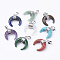 Natural & Synthetic Mixed Stone Pendants, with Brass Findings, Double Horn/Crescent Moon, Platinum, 22~23x19~20x9mm, Hole: 5x7mm