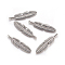 Tibetan Style Alloy Feather Big Pendants, Lead Free & Cadmium Free, Antique Silver, 61x15x3mm, Hole: 2mm
