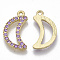 Light Gold Plated Alloy Rhinestone Pendants, Moon, Light Amethyst, 21x12x2mm, Hole: 1.6mm