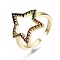 Brass Micro Pave Cubic Zirconia Cuff Rings, Open Star Rings, Nickel Free, Colorful, Real 16K Gold Plated, Inner Diameter: 17mm