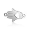 201 Stainless Steel Links connectors, Hamsa Hand/Hand of Fatima/Hand of Miriam with Heart, Stainless Steel Color, 16.5x9.5x0.8mm, Hole: 1mm