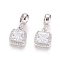 Brass Micro Pave Clear Cubic Zirconia European Dangle Charms, Large Hole Pendants, Square, Platinum, 21mm, Hole: 5mm, Square: 12x10x4.5mm