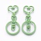 Iron Heart Split Key Rings, Keychain Clasp Findings, Lead Free & Nickel Free, Pale Green, 68x30x6mm