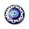 Handmade Lampwork Pendants, Flat Round with Evil Eye, Indigo, 30.5x6.5mm, Hole: 3.5mm