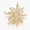 Brass Micro Pave Cubic Zirconia Pendants, Cadmium Free & Lead Free, with Jump Rings, Flower, Golden, 32x30x6mm, Hole: 2.5mm