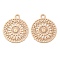 Long-Lasting Plated Brass Filigree Charms, Flat Round Charms, Cadmium Free & Nickel Free & Lead Free, Light Gold, 14x12.5x0.3mm, Hole: 1.2mm