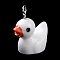 Opaque Resin Cartoon Pendants, Duck Charms with Platinum Tone Iron Loops, White, 18~21.5x17x11.5mm, Hole: 2.3mm