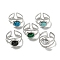 304 Stainless Steel Open Cuff Rings, Synthetic Malachite & Turquoise Oval Finger Rings for Women Men, Stainless Steel Color, Adjustable