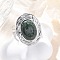 Oval Natural Moss Agate Finger Rings, 304 Stainless Steel Cuff Rings for Women, Stainless Steel Color, oval: 22x17.5mm, Adjustable