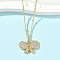 Brass Micro Pave Clear Cubic Zirconia Pendant Necklaces, Real 18K Gold Plated, Butterfly, 17.72 inch(45cm), Extender: 50mm
