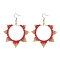Handmade Glass Seed Beads Sun Dangle Earrings, Brass Dangle Earrings, Golden, Red, 73.5x57.5mm