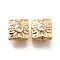Brass Micro Pave Clear Cubic Zirconia Beads, Cadmium Free & Nickel Free & Lead Free, Square with Flower, Real 18K Gold Plated, 11x11x6.5mm, Hole: 1.2mm