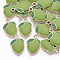 Alloy Enamel Pendants, Light Gold, Lemon, Olive Drab, 20.5x13.5x2.5mm, Hole: 2mm